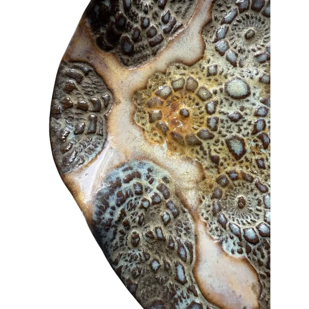 Pottery Trinket Tray Jewelry Holder Home Decor Art Hand thrown 4 Star Stamps SMC